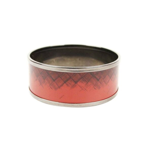 Bottega Veneta Women's Red / Black Enamel Metal Woven Print Small Bracelet
